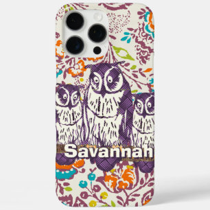 Paarse Geometrische Owl familie iPhone 16 Pro Max Hoesje