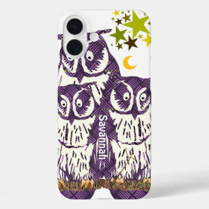 Paarse Geometrische Owl familie iPhone 16 Plus Hoesje