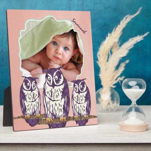 Paarse Geometrische Owl familie Fotoplaat (Zijkant)