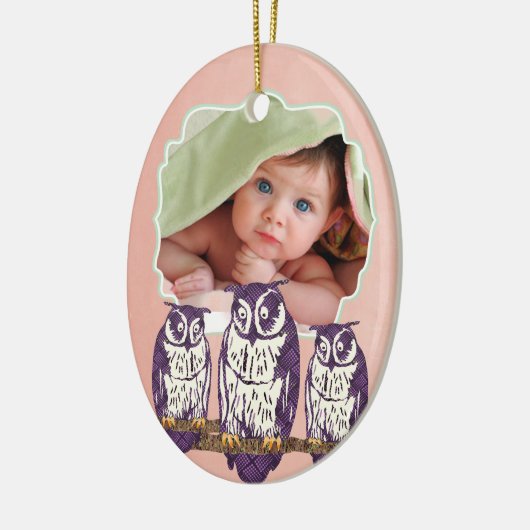 Paarse Geometrische Owl familie Keramisch Ornament (Links)