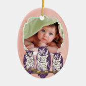 Paarse Geometrische Owl familie Keramisch Ornament (Voorkant)