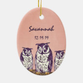 Paarse Geometrische Owl familie Keramisch Ornament (Achterkant)