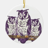 Paarse Geometrische Owl familie Keramisch Ornament (Voorkant)