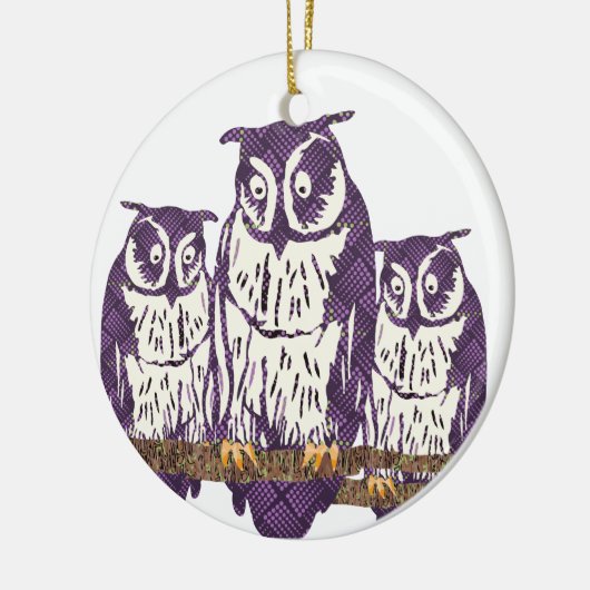 Paarse Geometrische Owl familie Keramisch Ornament (Links)