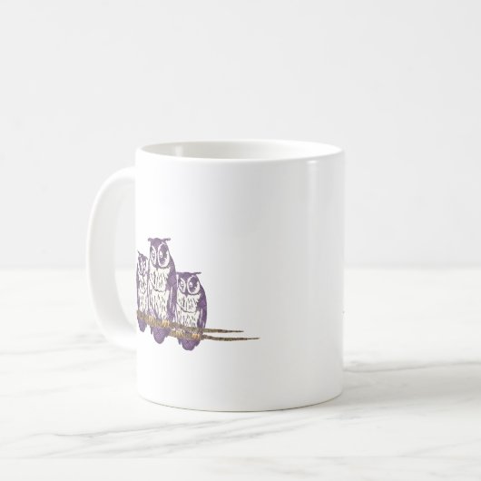 Paarse Geometrische Owl familie Koffiemok (Voorkant links)