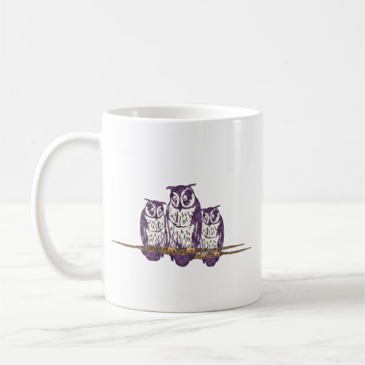 Paarse Geometrische Owl familie Koffiemok (Links)