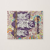 Paarse Geometrische Owl familie Legpuzzel (Horizontaal)