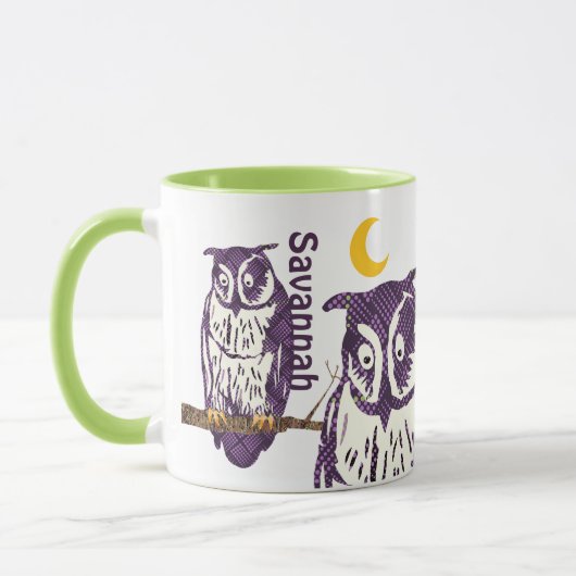 Paarse Geometrische Owl familie Mok (Links)