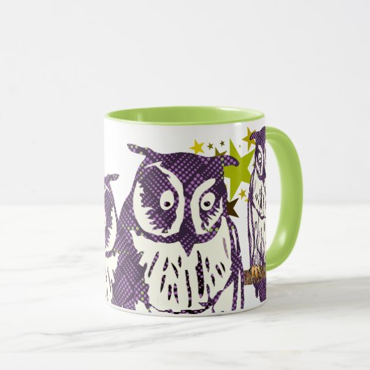 Paarse Geometrische Owl familie Mok (Voorkant rechts)