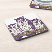 Paarse Geometrische Owl familie Onderzetter (Linkerzijde)