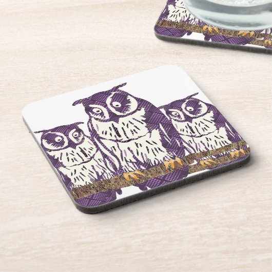 Paarse Geometrische Owl familie Onderzetter (Linkerzijde)