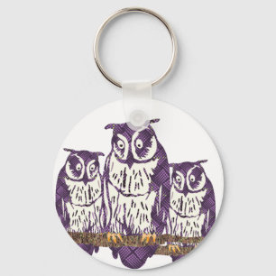 Paarse Geometrische Owl familie Sleutelhanger