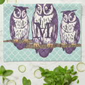 Paarse Geometrische Owl familie Theedoek (Gevouwen)