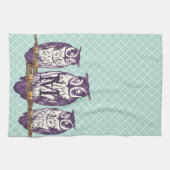 Paarse Geometrische Owl familie Theedoek (Horizontaal)