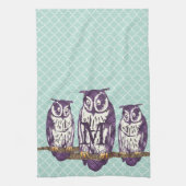 Paarse Geometrische Owl familie Theedoek (Verticaal)