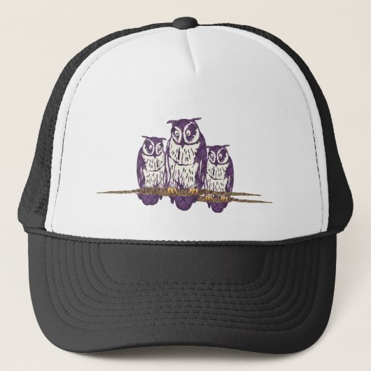 Paarse Geometrische Owl familie Trucker Pet (Voorkant)