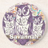 Paarse Geometrische Owl familie Zandsteen Onderzetter (Voorkant)
