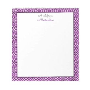 Paarse geometrische rand met monogram notitieblok