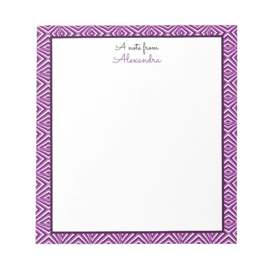 Paarse geometrische rand met monogram notitieblok (Voorkant)