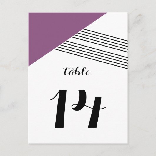 Paarse geometrische stripe-tabel Briefkaart (Voorkant)