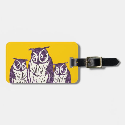Paarse geometrische uil familie Jouw tekst hier Bagagelabel (Voorkant horizontaal)