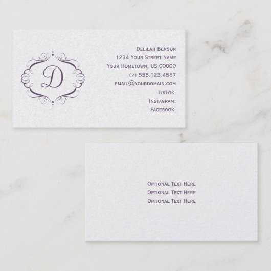  Paarse gepareliseerde monogram Visitekaartje (Voorkant / Achterkant)