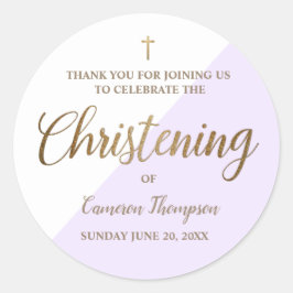 Paarse Gepersonaliseerde Baby doopsel dank u Ronde Sticker