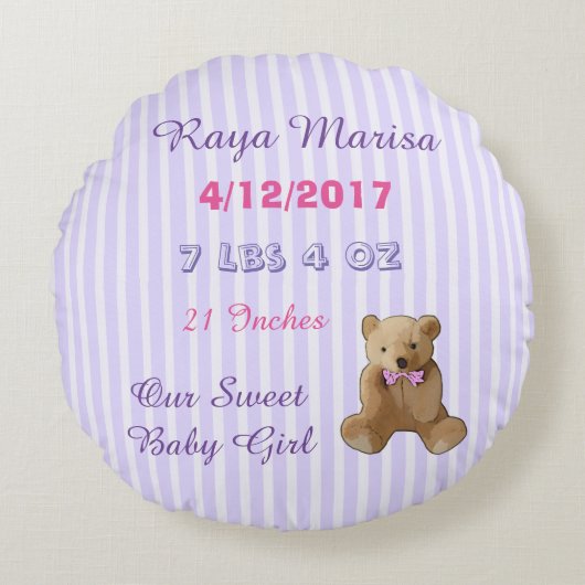 Paarse gepersonaliseerde Baby Girl Pillow Rond Kussen (Voorkant)