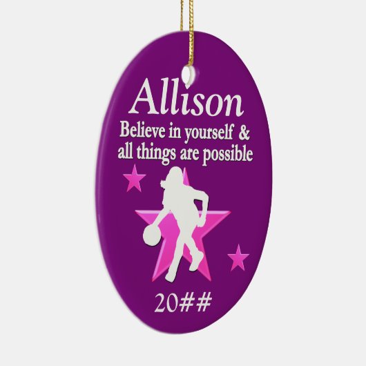 PAARSE GEPERSONALISEERDE BASKETBAL VAKANTIE ORNAME KERAMISCH ORNAMENT (Rechts)