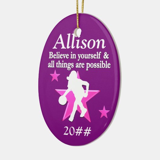 PAARSE GEPERSONALISEERDE BASKETBAL VAKANTIE ORNAME KERAMISCH ORNAMENT (Links)