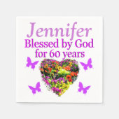 PAARSE GEPERSONALISEERDE BLOEMEN 60E VERJAARDAG SE SERVETTEN (Voorkant)