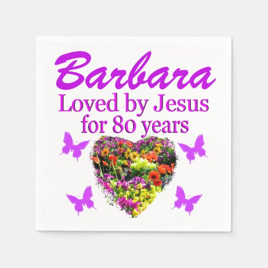 PAARSE GEPERSONALISEERDE BLOEMEN 80E VERJAARDAG SE SERVETTEN (Voorkant)