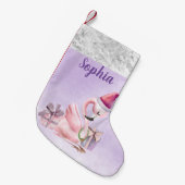 Paarse gepersonaliseerde Flamingo vakantie Kleine Kerstsok (Voorkant (Hangend))