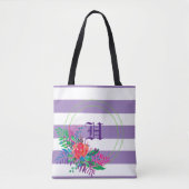 paarse gepersonaliseerde florale strips tote bag (Voorkant)