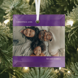 Paarse gepersonaliseerde foto kerst glas ornament