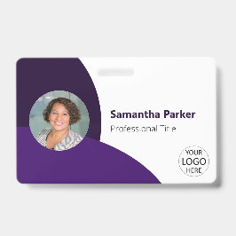 Paarse gepersonaliseerde foto, logo, barcode werkn badge