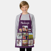 Paarse gepersonaliseerde fotocollage scriptnaam schort (Gedragen)