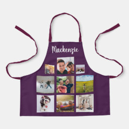 Paarse gepersonaliseerde fotocollage scriptnaam schort