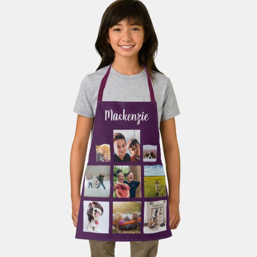Paarse gepersonaliseerde fotocollage scriptnaam schort (Insitu)