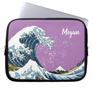 Paarse Gepersonaliseerde Grote Golf van Kanagawa Laptop Sleeve