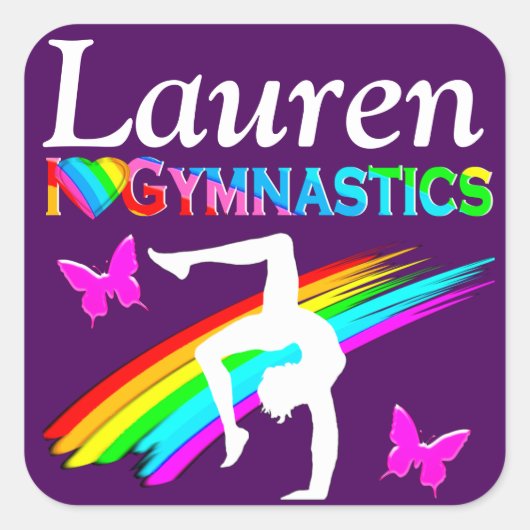 PAARSE GEPERSONALISEERDE GYMNAST MEISJE STICKER (Voorkant)