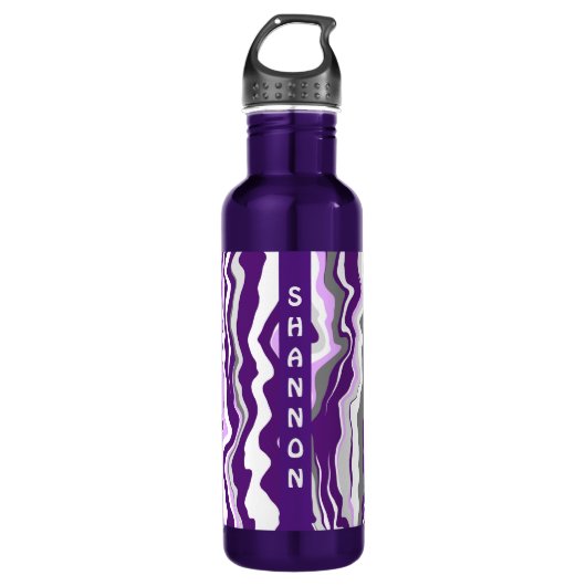 Paarse gepersonaliseerde marmer-fluid-tekenstrepen waterfles (Voorkant)