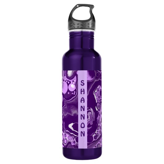 Paarse gepersonaliseerde marmerbare fluïde kunst waterfles  (Voorkant)