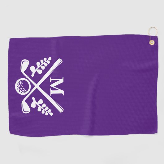 Paarse gepersonaliseerde monogram golfhanddoek (Horizontaal)