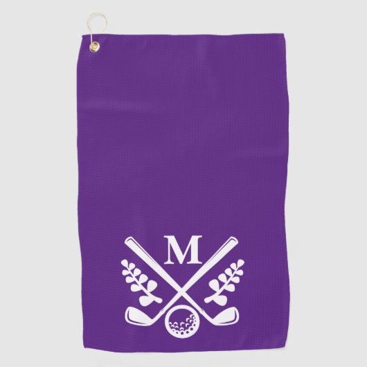 Paarse gepersonaliseerde monogram golfhanddoek (Voorkant)