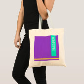 Paarse gepersonaliseerde naam en monogram tote bag (Voorkant (product))