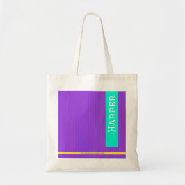 Paarse gepersonaliseerde naam en monogram tote bag