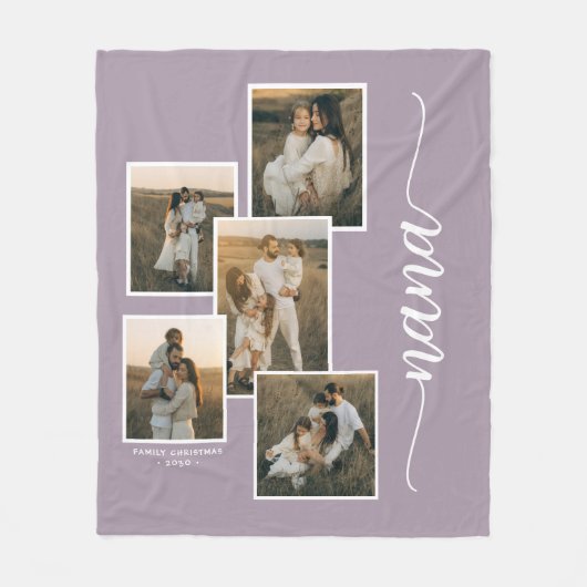 Paarse Gepersonaliseerde Nana Grandkid 5 Fotocolla Fleece Deken (Voorkant)