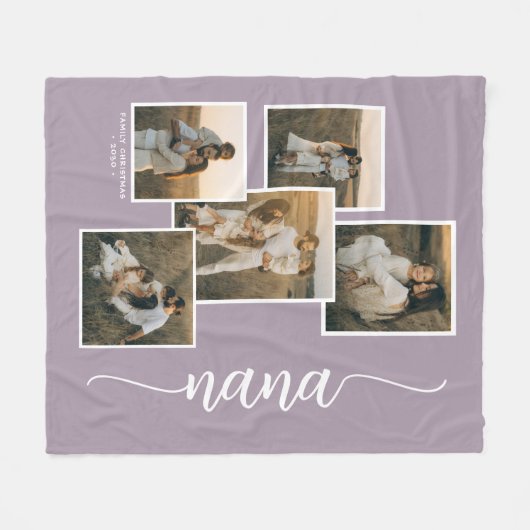 Paarse Gepersonaliseerde Nana Grandkid 5 Fotocolla Fleece Deken (Voorkant (Horizontaal))