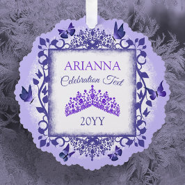 Paarse gepersonaliseerde papieren kerstbal met naa ornament kaart